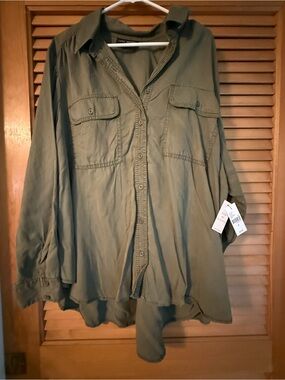 Lane Bryant Olive Green Button-Down Utility Shirt